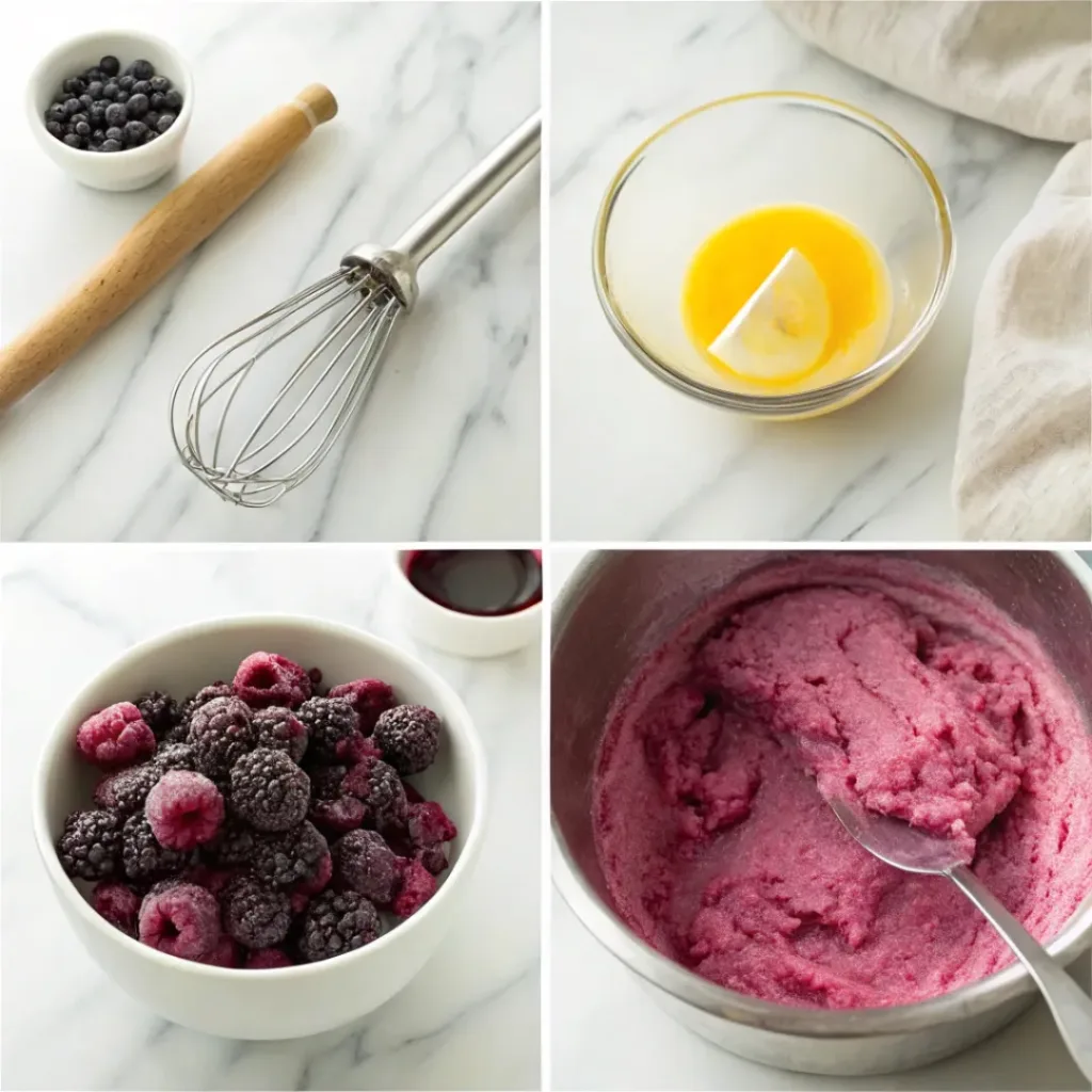 Step by step how to make black raspberry ice cream collage