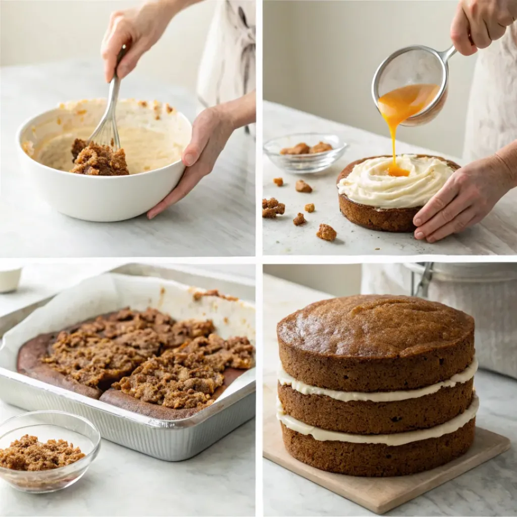 Step by step how to make date and walnut cake collage