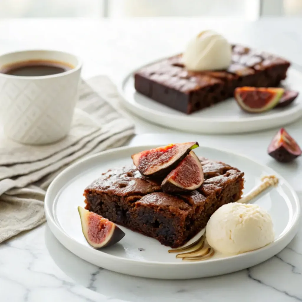 Chocolate fig brownies - Fudgy and Rich Gluten-Free Squares 8 Chocolate fig brownies served with vanilla ice cream, fresh figs, and espresso.