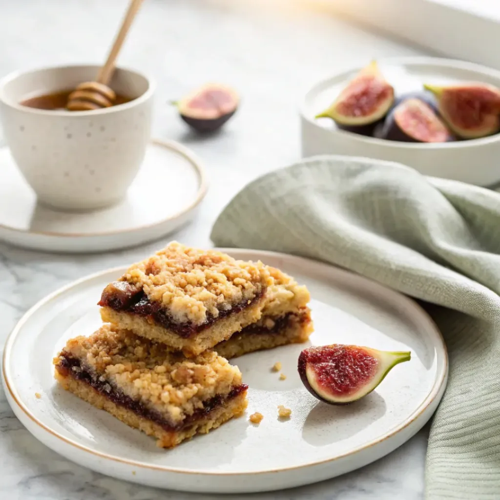 Homemade Oatmeal Fig Bars - Perfectly Chewy and Sweet Snack Bars 8 Homemade oatmeal fig bars served with fresh figs and a cup of coffee.