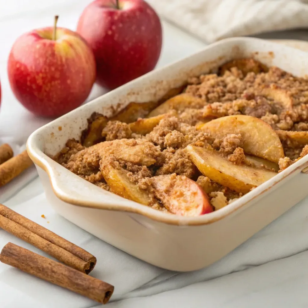 Home 7 Classic Apple Betty with tender cinnamon apples and a golden buttery breadcrumb topping.