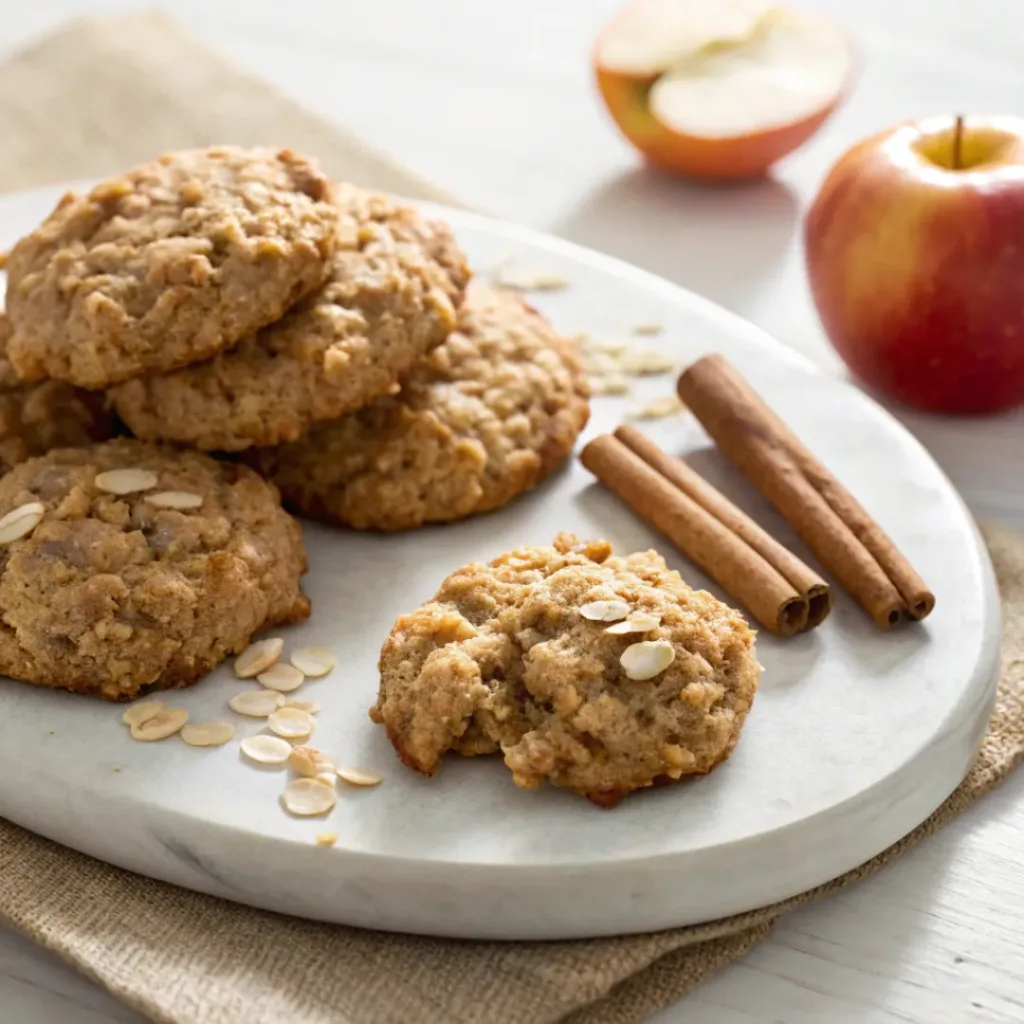 Home 6 Soft apple cinnamon oatmeal cookies with tender apple pieces, chewy oats, and warm cinnamon spice.