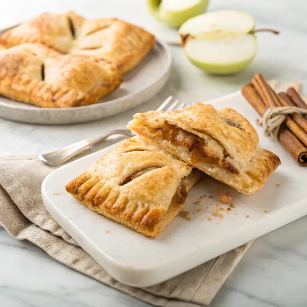 Home 7 Homemade apple hand pies with flaky golden crust, cinnamon apple filling, and sparkling sugar.
