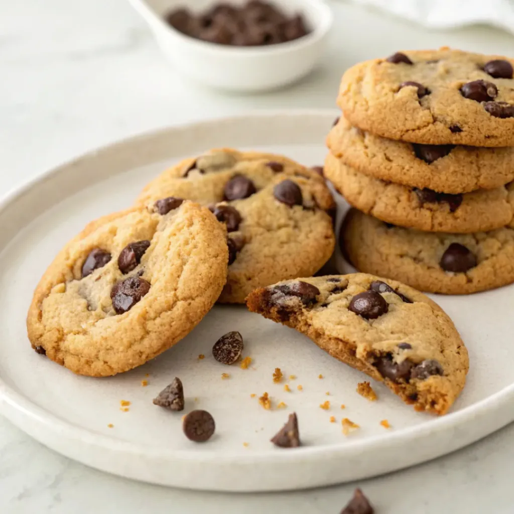 Home 7 Homemade brown butter chocolate chip cookies with crisp edges, chewy centers, and melted chocolate chips.