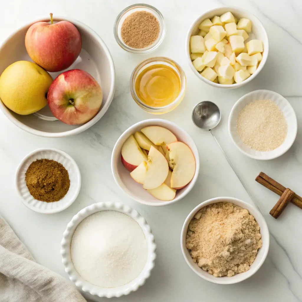 Fresh apples, breadcrumbs, butter, brown sugar, cinnamon, lemon, and vanilla for classic apple betty.