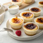Homemade mini Basque cheesecakes with caramelized tops and creamy centers on a serving platter.