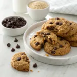 Homemade oatmeal chocolate chip cookies with crispy edges, chewy centers, and melted chocolate chips on a serving platter.