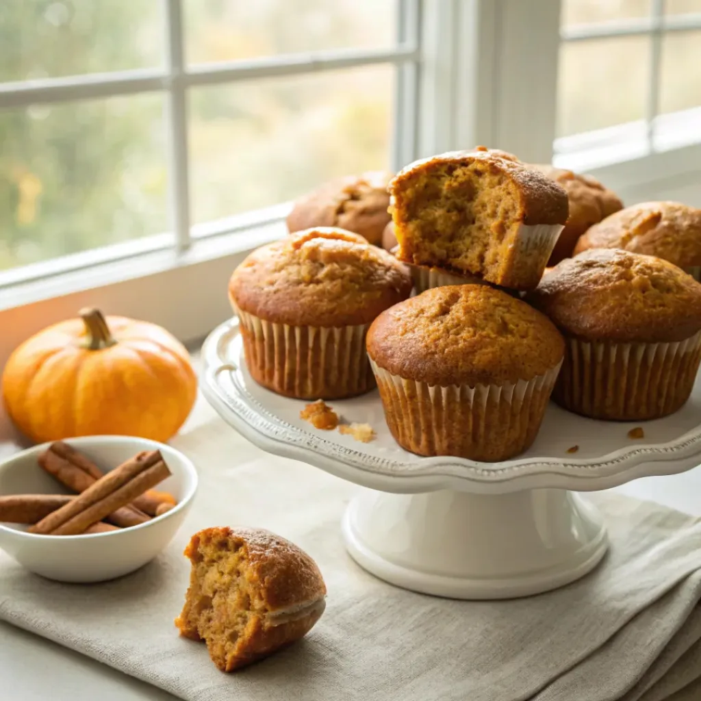 Moist pumpkin banana muffins with warm spices, ripe banana, and a golden bakery-style top.
