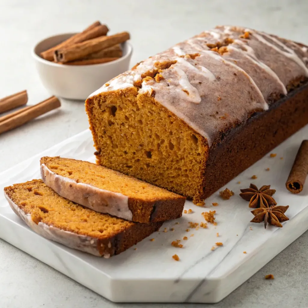 Moist pumpkin gingerbread loaf with warm spices, rich molasses, and a soft tender crumb.