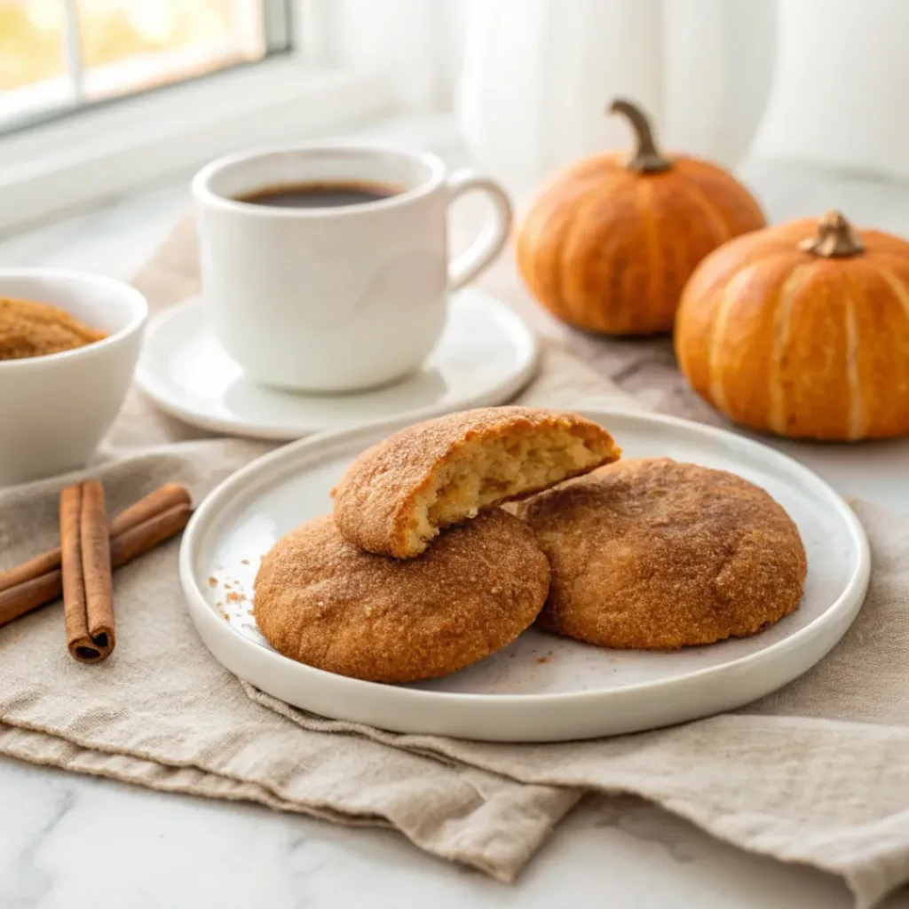 Pumpkin Snickerdoodles - Soft Chewy Cinnamon Sugar Cookies 8 Soft pumpkin snickerdoodle cookies served with coffee, cinnamon sticks, and pumpkin spice.