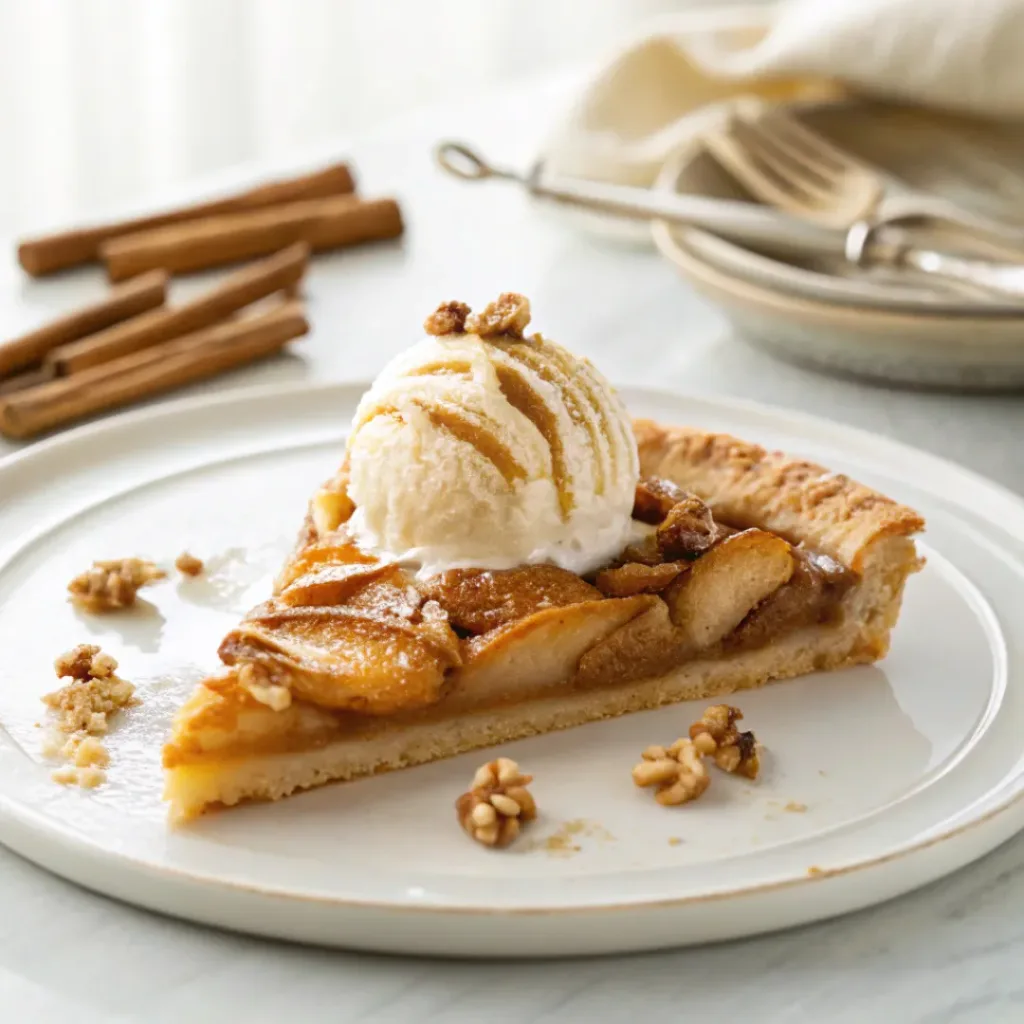 Rustic Apple Tart - Flaky Golden French Bakery Galette 8 Warm rustic apple tart topped with vanilla ice cream, caramelized apples, cinnamon, and flaky pastry.