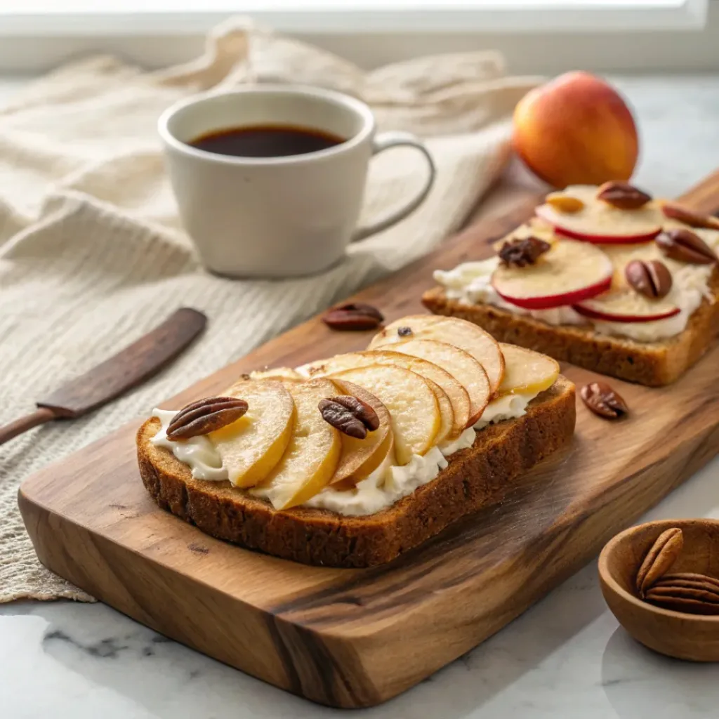 Sweet Butter Board Dessert - Easy Party Snack Idea 8 Sweet butter board served with toasted sourdough, maple syrup, fresh apples, and hot coffee.