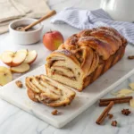 Apple cinnamon babka with swirled dough, spiced apple filling, and a golden buttery crust.