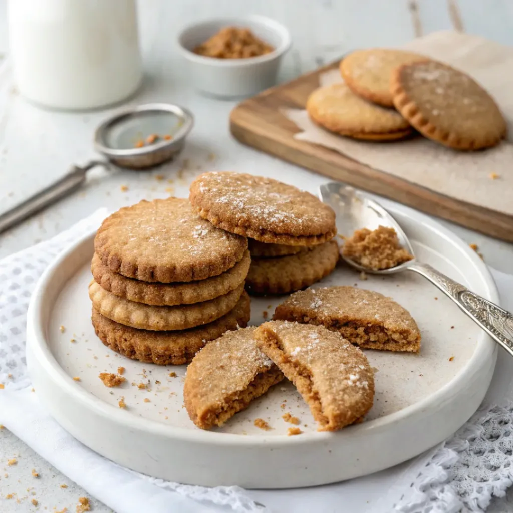 Home 7 Homemade brown sugar shortbread cookies with crisp golden edges, buttery centers, and a light sugar topping.