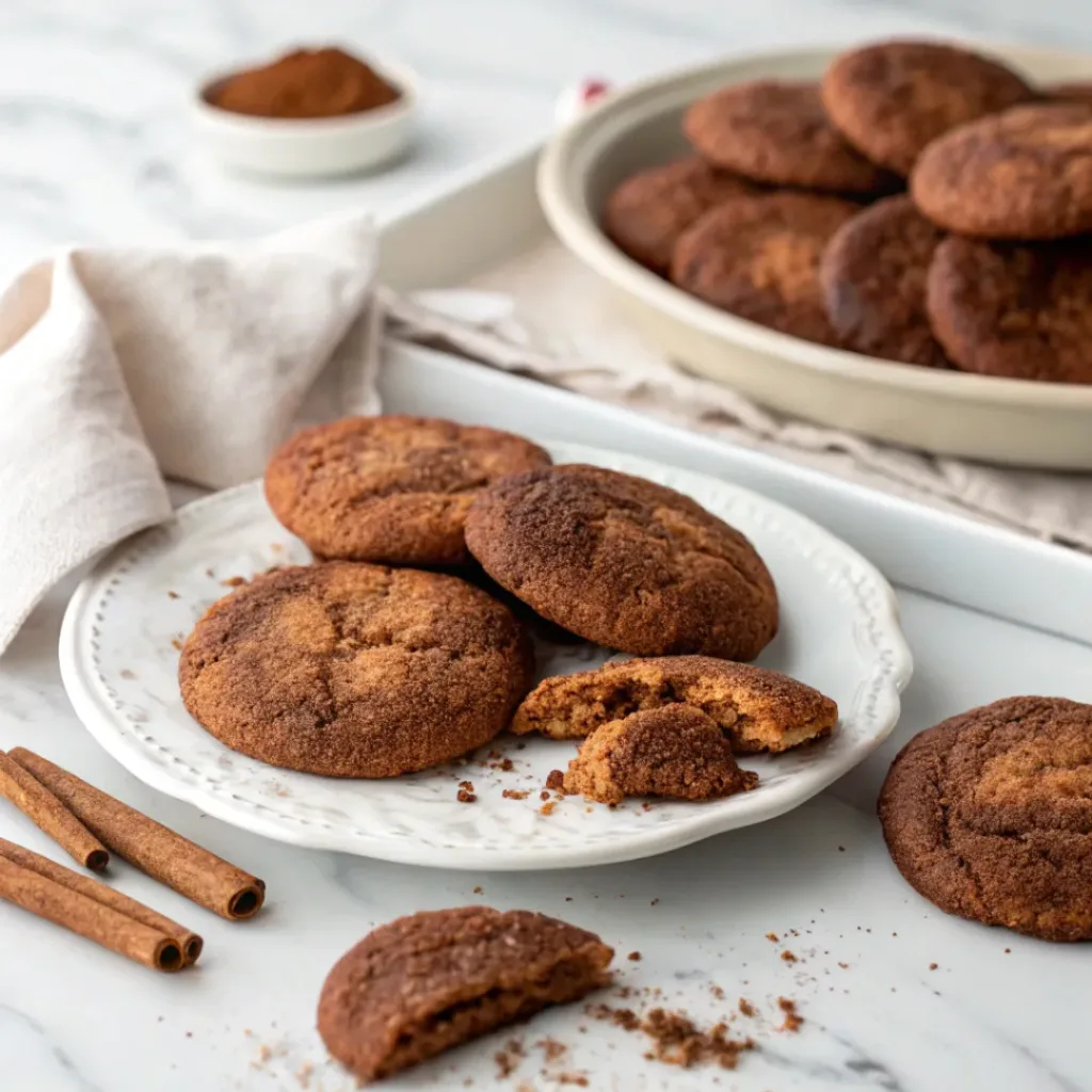Home 6 Soft chocolate snickerdoodle cookies coated in cinnamon sugar with crackled tops and rich cocoa flavor.