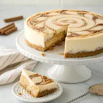 Homemade cinnamon swirl cheesecake with creamy vanilla filling, cinnamon sugar swirls, and a buttery graham cracker crust.