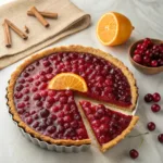 Homemade cranberry orange tart with a buttery golden crust, ruby cranberry filling, and fresh orange zest.