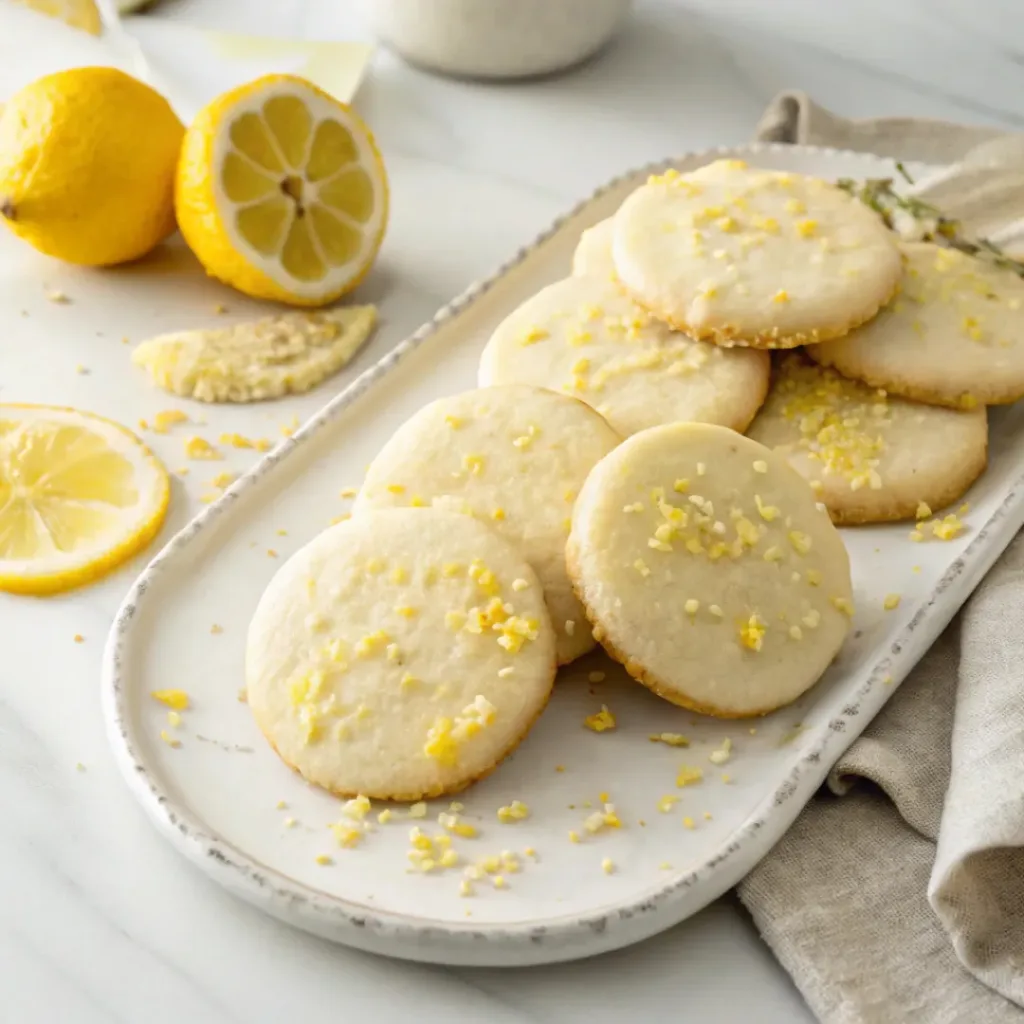 Home 6 Homemade lemon shortbread cookies with buttery crumb, fresh lemon zest, and a light lemon glaze.
