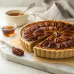 Homemade maple pecan tart with toasted pecans, rich maple filling, and a golden buttery crust.