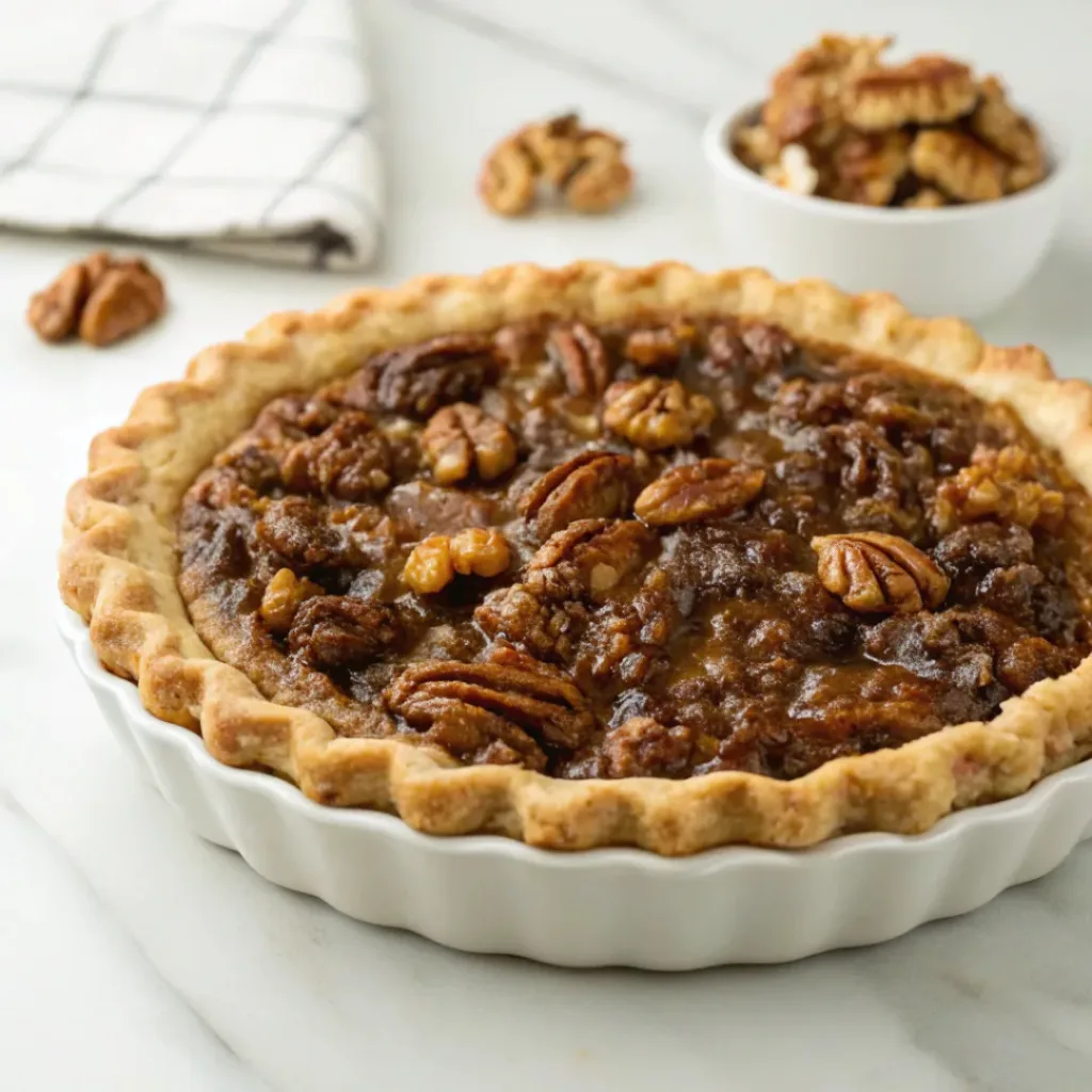 Home 6 Maple walnut pie with a flaky golden crust, rich maple filling, and toasted walnuts.