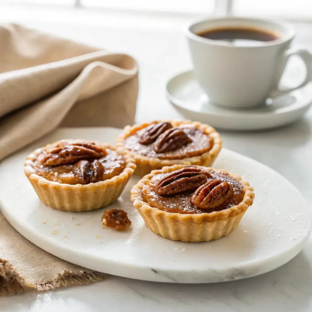 Mini Pecan Tarts - Buttery Flaky Holiday Bakery Bites 8 Mini pecan tarts served with whipped cream and toasted pecans for an easy homemade fall dessert.